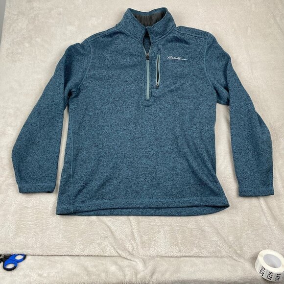 Eddie Bauer Mens 1/4 Zip Pullover Fleece Sweatshirt Large Blue Heather - Picture 9 of 10